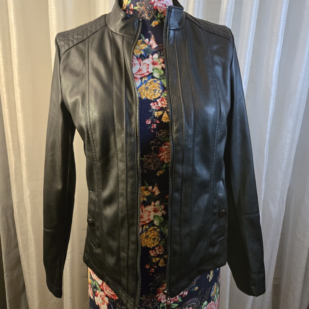 Women's Black Faux Leather Jacket, Bikercore, Grunge, Casual, Small, Whimsigoth